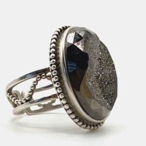 Colleen Lopez CL Statement Ring Large Druzy Quartz Sterling Silver Adjust 9.5+